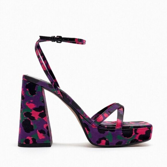 NWT Zara multicolour abstract print chunky platform heeled sandal, EU 38 - Picture 4 of 15